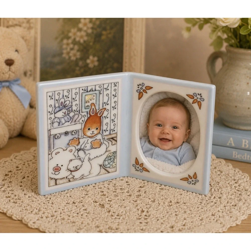 Vintage 1993‎ Roman Inc Cara Licensing Ceramic Nursery Bunny Cat Picture Frame